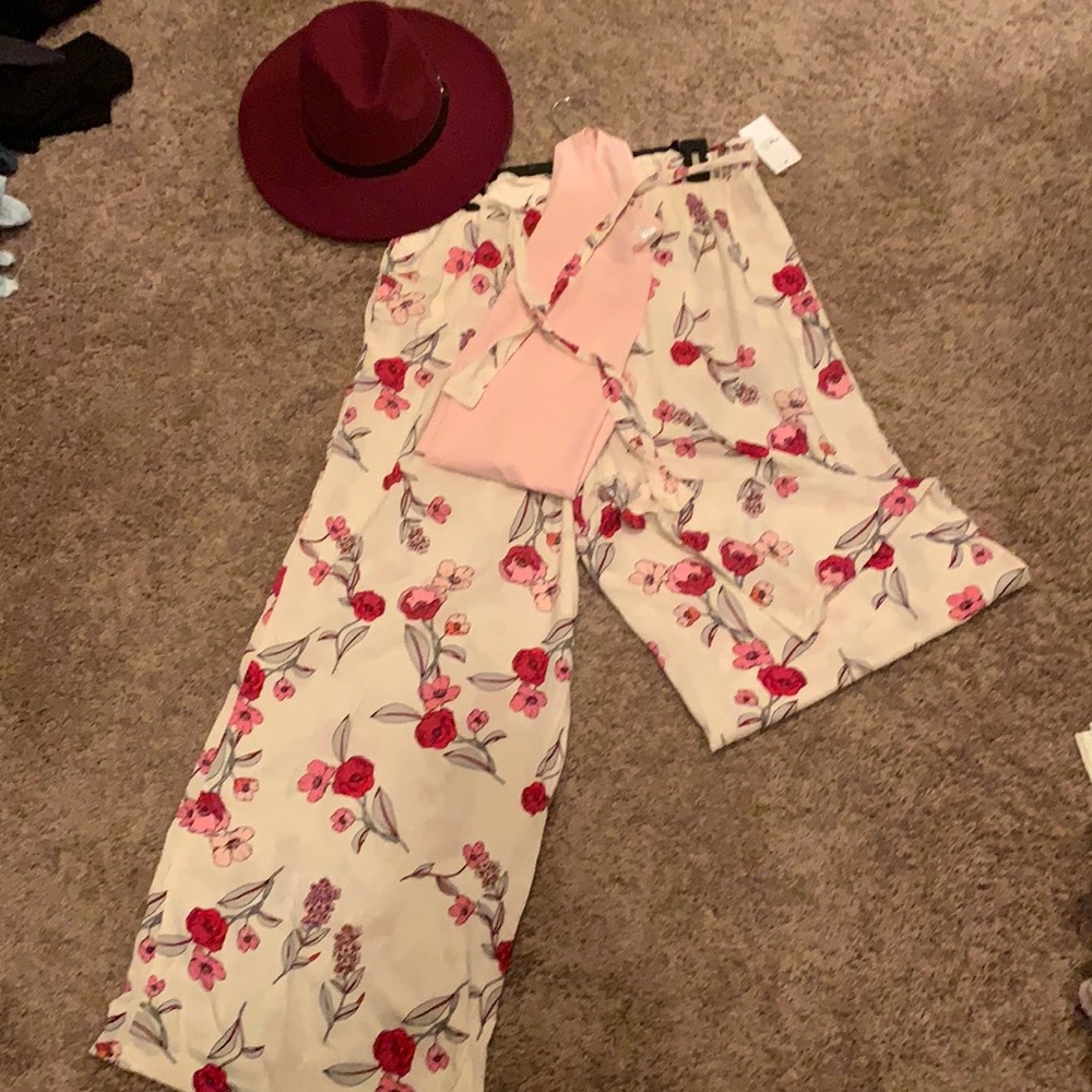 Flower linen pants